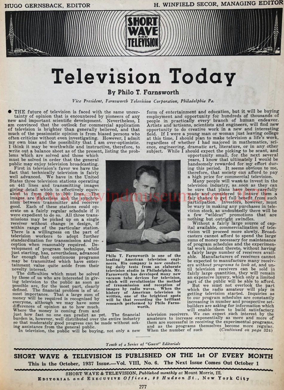 Short Wave and Television. Oct. 1937 Telivision Today