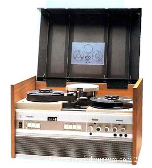 Museum of vintage reel to reel video recorders. Open reel black and white  antique video recorders.