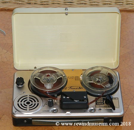 Rewind Museum. Philips EL 3586 portable reel to reel audio recorder. The  Honeytone, F1-Chord, Simon tape recorders. Wire recorder.
